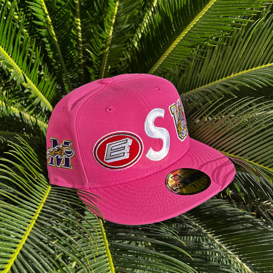 Gorra Exclusiva New Era x Supreme Multilogo Rosa